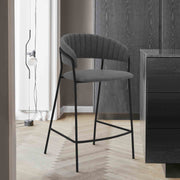 Nara 26" Gray Faux Leather and Metal Counter Height Barstool with Black Frame - Furniture City (CA)l