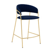Nara 26" Blue Faux Leather and Metal Counter Height Barstool with Gold Frame - Furniture City (CA)l