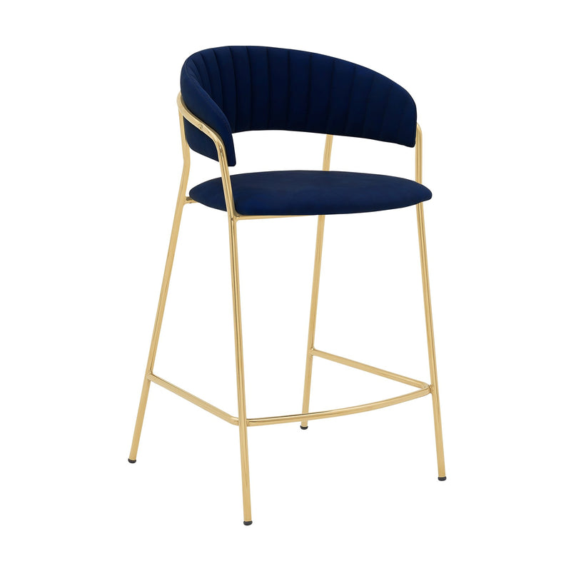 Nara 26" Blue Faux Leather and Metal Counter Height Barstool with Gold Frame - Furniture City (CA)l