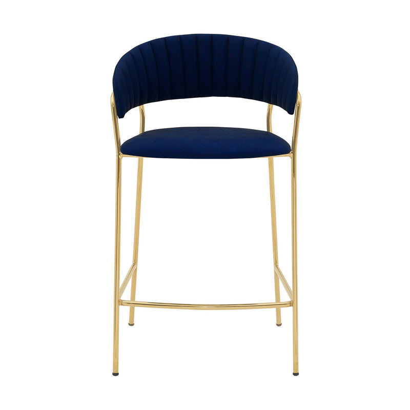 Nara 26" Blue Faux Leather and Metal Counter Height Barstool with Gold Frame - Furniture City (CA)l