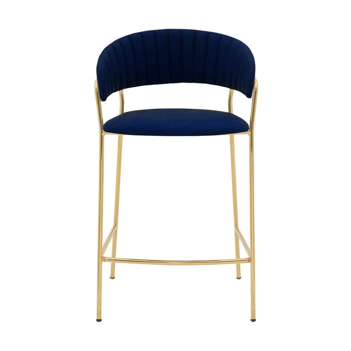 Nara 26" Blue Faux Leather and Metal Counter Height Barstool with Gold Frame