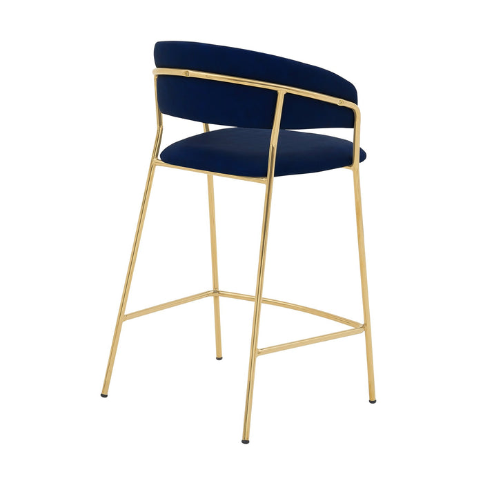 Nara 26" Blue Faux Leather and Metal Counter Height Barstool with Gold Frame