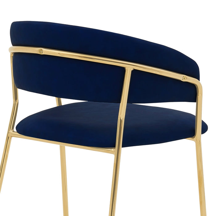 Nara 26" Blue Faux Leather and Metal Counter Height Barstool with Gold Frame