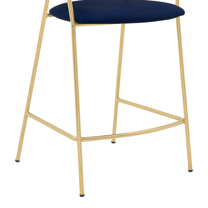 Nara 26" Blue Faux Leather and Metal Counter Height Barstool with Gold Frame