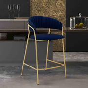 Nara 26" Blue Faux Leather and Metal Counter Height Barstool with Gold Frame - Furniture City (CA)l