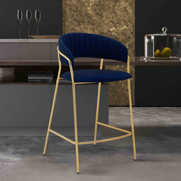Nara 26" Blue Faux Leather and Metal Counter Height Barstool with Gold Frame