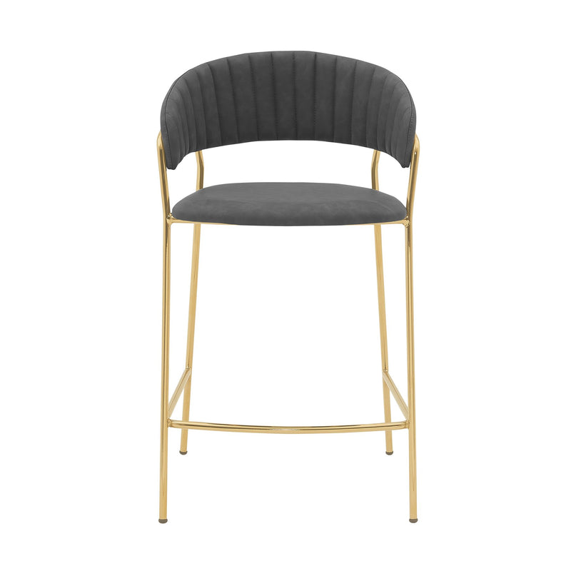 Nara 26" Gray Faux Leather and Metal Counter Height Barstool with Gold Frame - Furniture City (CA)l