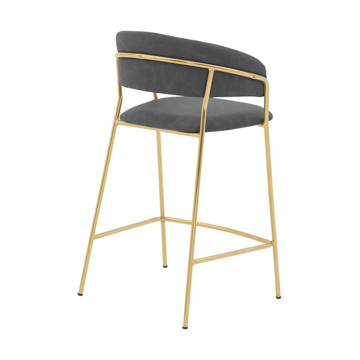 Nara 26" Gray Faux Leather and Metal Counter Height Barstool with Gold Frame