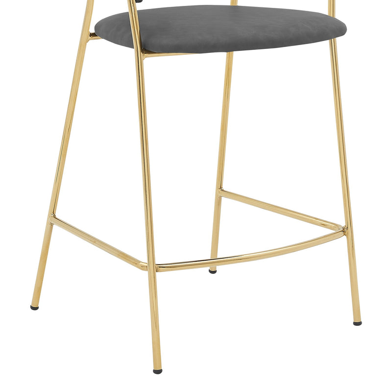 Nara 26" Gray Faux Leather and Metal Counter Height Barstool with Gold Frame - Furniture City (CA)l