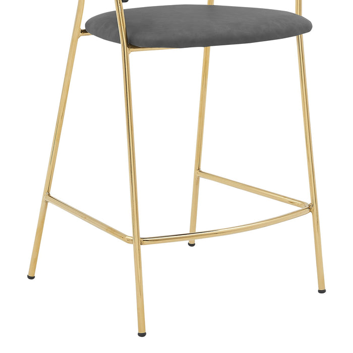 Nara 26" Gray Faux Leather and Metal Counter Height Barstool with Gold Frame