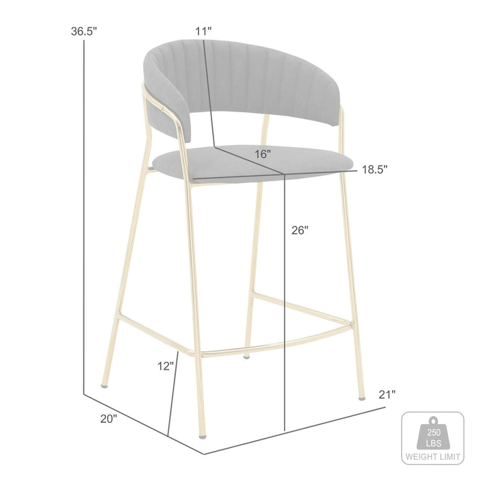 Nara 26" Gray Faux Leather and Metal Counter Height Barstool with Gold Frame