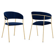 Nara Modern Blue Velvet and Gold Metal Leg Dining Room Chairs - Set of 2 - Furniture City (CA)l