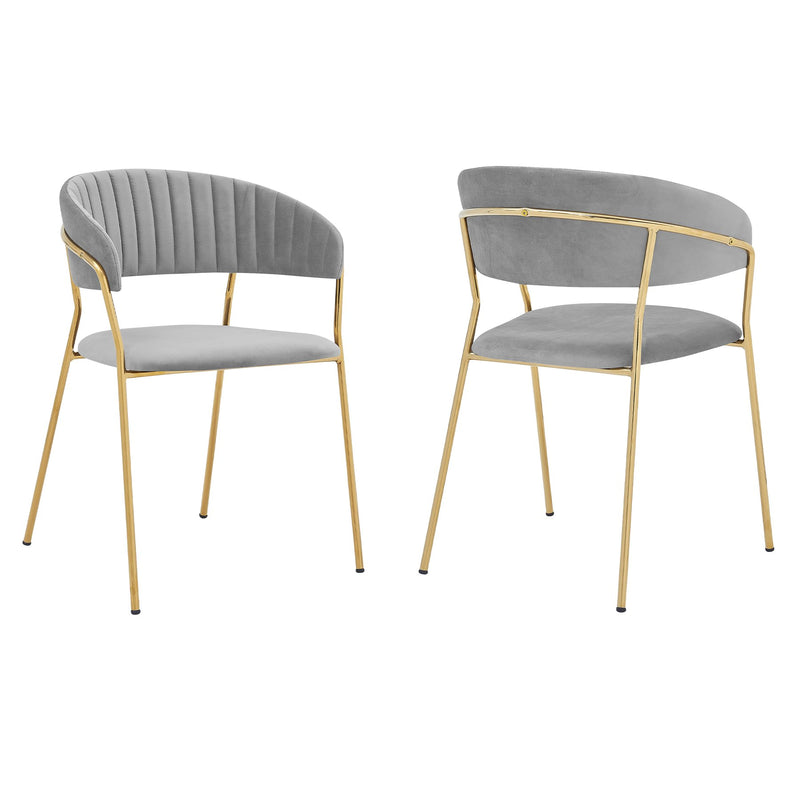 Nara Modern Gray Velvet and Gold Metal Leg Dining Room Chairs - Set of 2 - Furniture City (CA)l