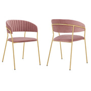 Nara Modern Pink Velvet and Gold Metal Leg Dining Room Chairs - Set of 2 - Furniture City (CA)l