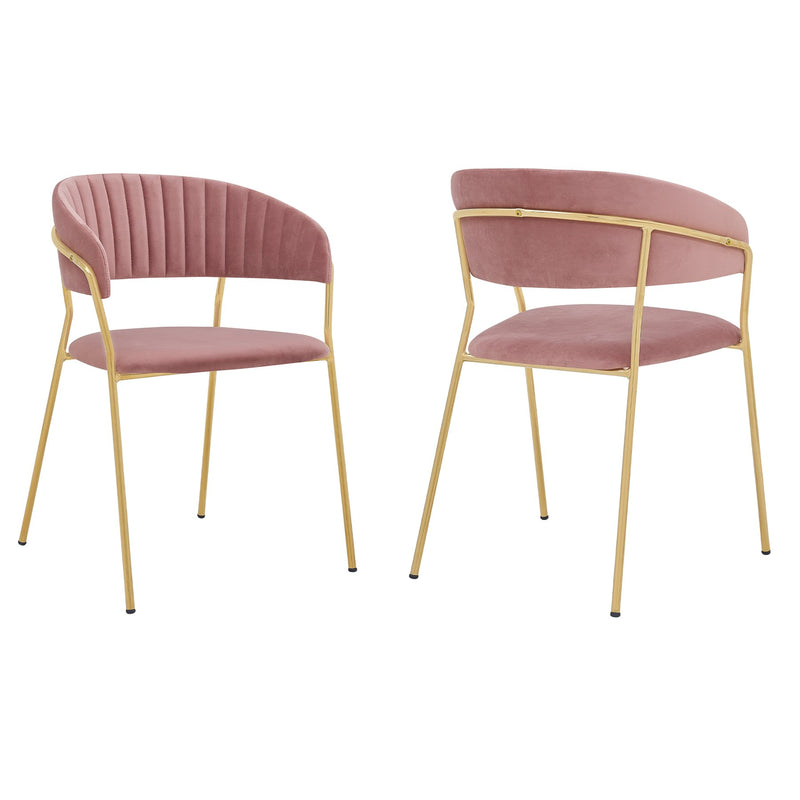 Nara Modern Pink Velvet and Gold Metal Leg Dining Room Chairs - Set of 2 - Furniture City (CA)l