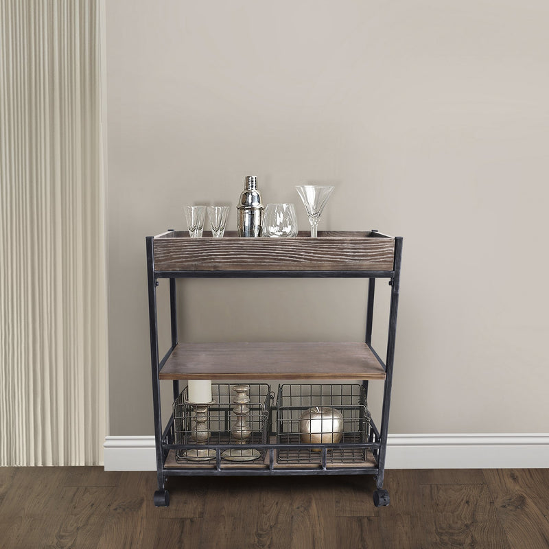 Niles Industrial Kitchen Cart in Industrial Gray and Pine Wood - Furniture City (CA)l