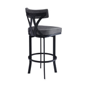 Natalie 30" Bar Height Vintage Gray Faux Leather Upholstery and Black Metal Bar Stool - Furniture City (CA)l