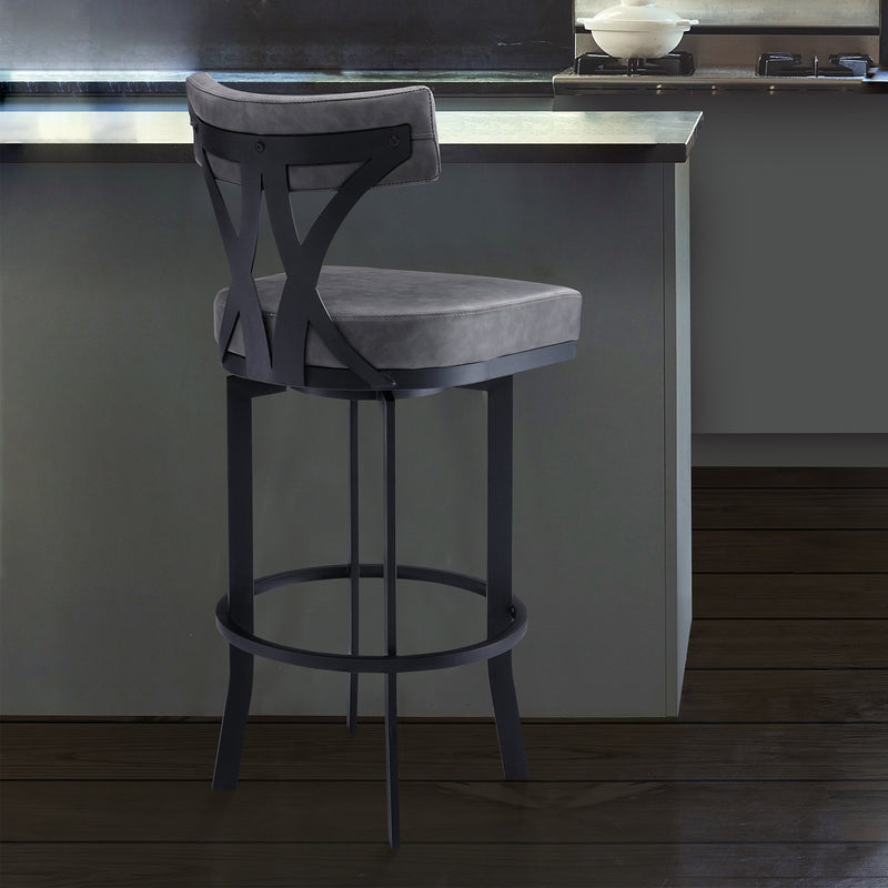 Natalie 30" Bar Height Vintage Gray Faux Leather Upholstery and Black Metal Bar Stool - Furniture City (CA)l