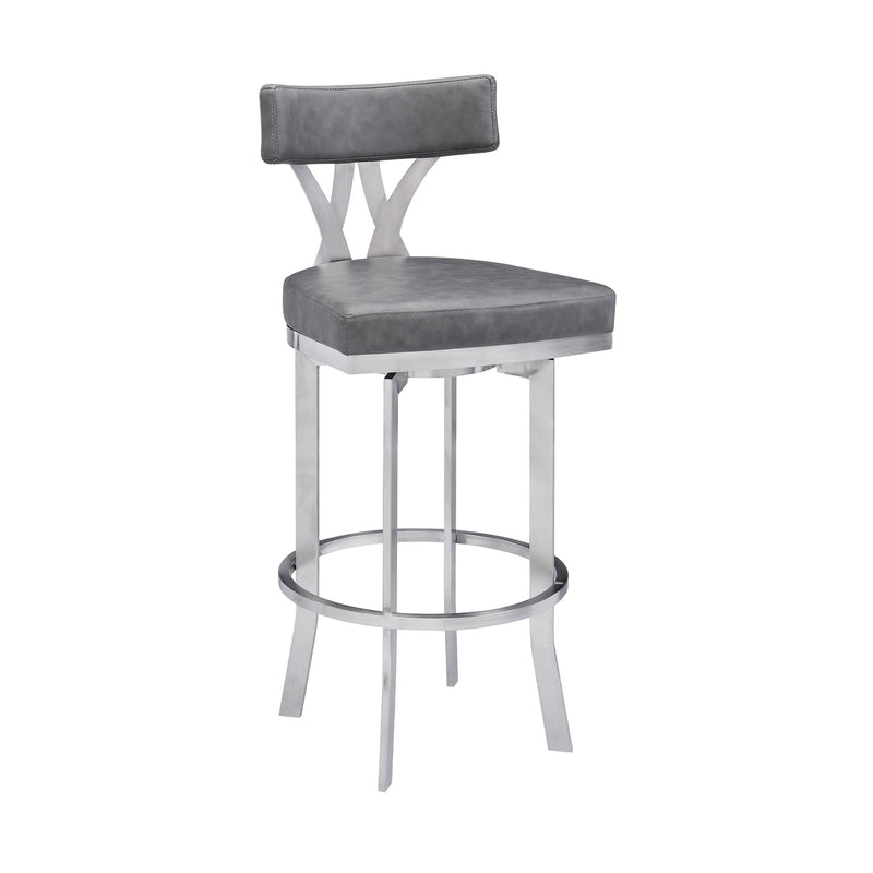 Natalie 26" Counter Height Vintage Gray Faux Leather Upholstery and Brushed Stainless Steel Bar Stool - Furniture City (CA)l