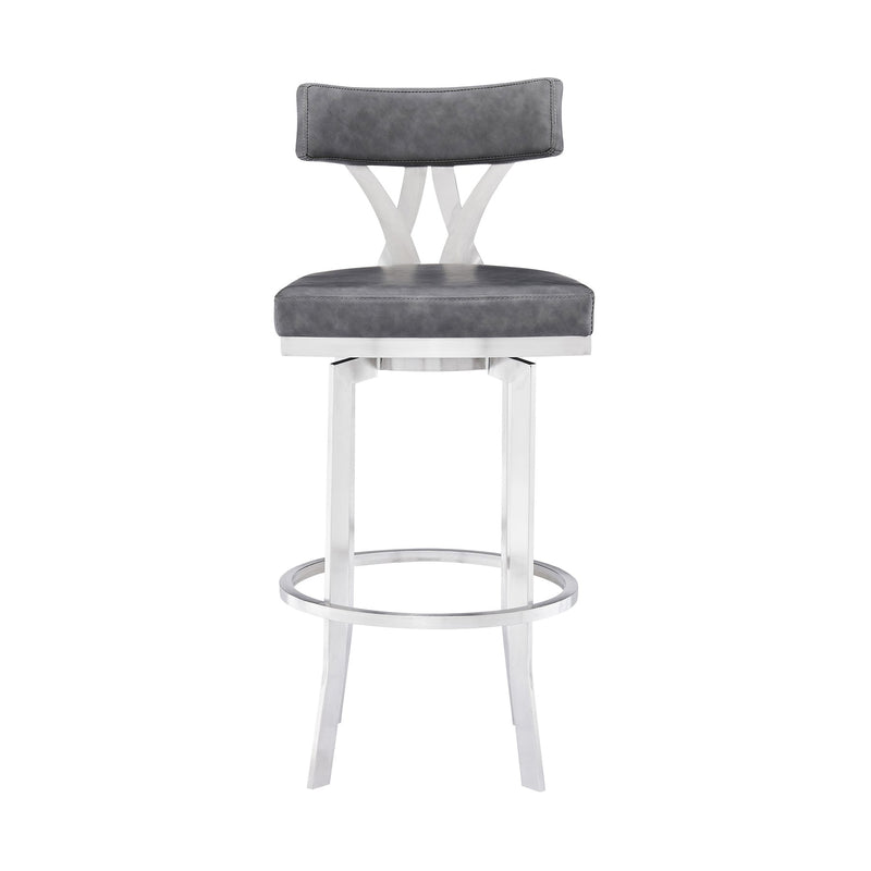 Natalie 26" Counter Height Vintage Gray Faux Leather Upholstery and Brushed Stainless Steel Bar Stool - Furniture City (CA)l