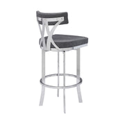Natalie 26" Counter Height Vintage Gray Faux Leather Upholstery and Brushed Stainless Steel Bar Stool - Furniture City (CA)l