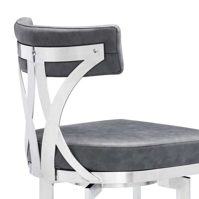 Natalie 26" Counter Height Vintage Gray Faux Leather Upholstery and Brushed Stainless Steel Bar Stool - Furniture City (CA)l