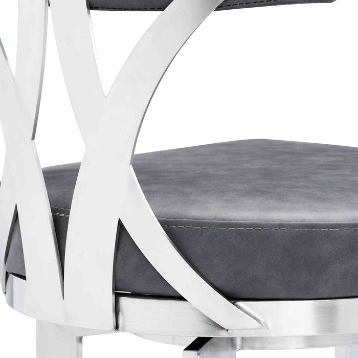 Natalie 26" Counter Height Vintage Gray Faux Leather Upholstery and Brushed Stainless Steel Bar Stool