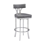 Natalie 30" Bar Height Vintage Gray Faux Leather Upholstery and Brushed Stainless Steel Bar Stool - Furniture City (CA)l