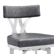 Natalie 30" Bar Height Vintage Gray Faux Leather Upholstery and Brushed Stainless Steel Bar Stool - Furniture City (CA)l