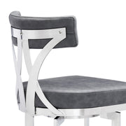 Natalie 30" Bar Height Vintage Gray Faux Leather Upholstery and Brushed Stainless Steel Bar Stool - Furniture City (CA)l