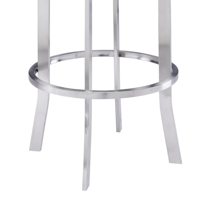 Natalie 30" Bar Height Vintage Gray Faux Leather Upholstery and Brushed Stainless Steel Bar Stool