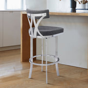Natalie 30" Bar Height Vintage Gray Faux Leather Upholstery and Brushed Stainless Steel Bar Stool - Furniture City (CA)l