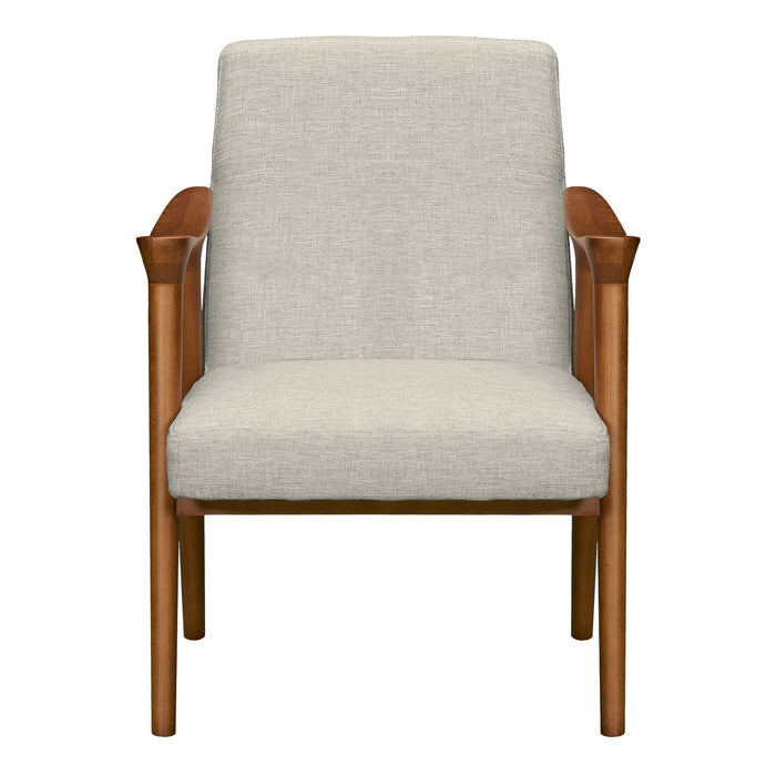 Nathan Mid-Century Accent Chair in Champagne Ash Wood Finish and Beige Fabric