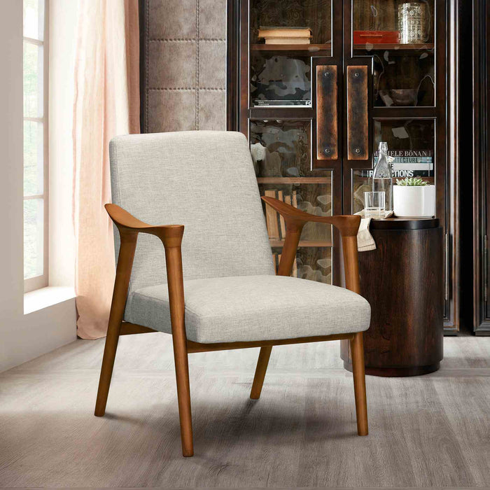 Nathan Mid-Century Accent Chair in Champagne Ash Wood Finish and Beige Fabric