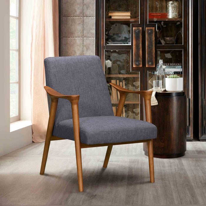 Nathan Mid-Century Accent Chair in Champagne Ash Wood Finish and Dark Gray Fabric
