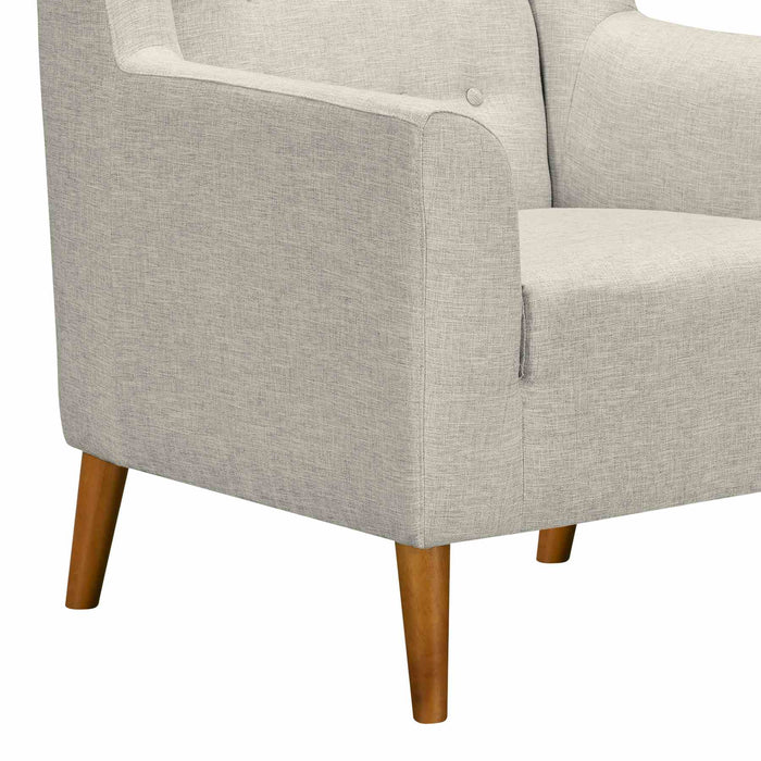 Nubia Mid-Century Accent Chair in Champagne Wood Finish and Beige Fabric