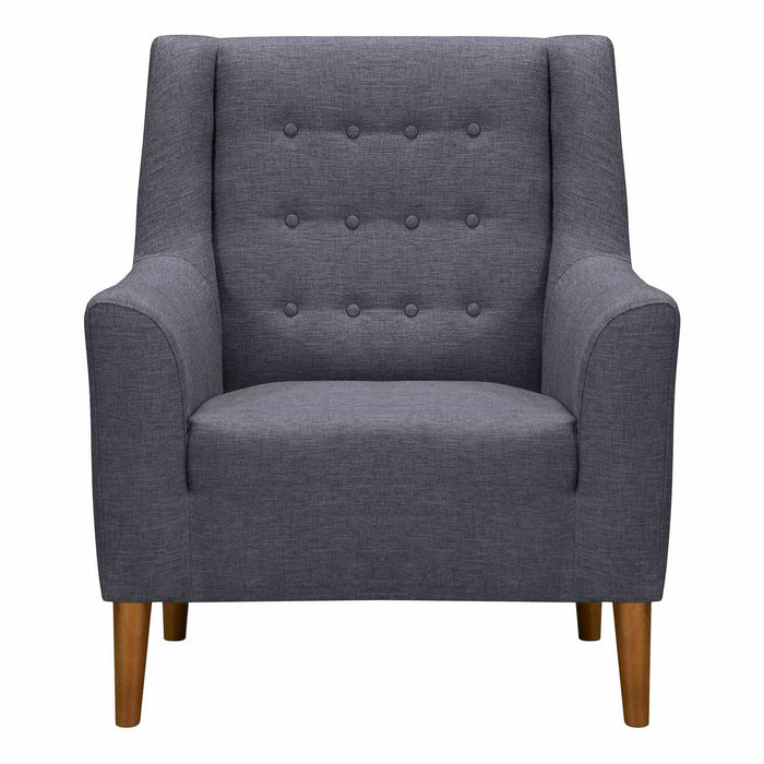 Nubia Mid-Century Accent Chair in Champagne Wood Finish and Dark Gray Fabric