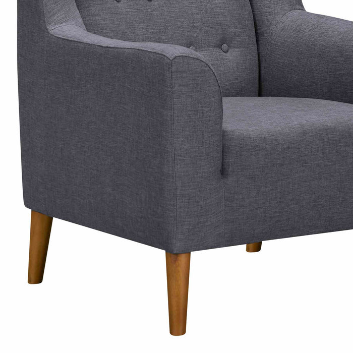 Nubia Mid-Century Accent Chair in Champagne Wood Finish and Dark Gray Fabric