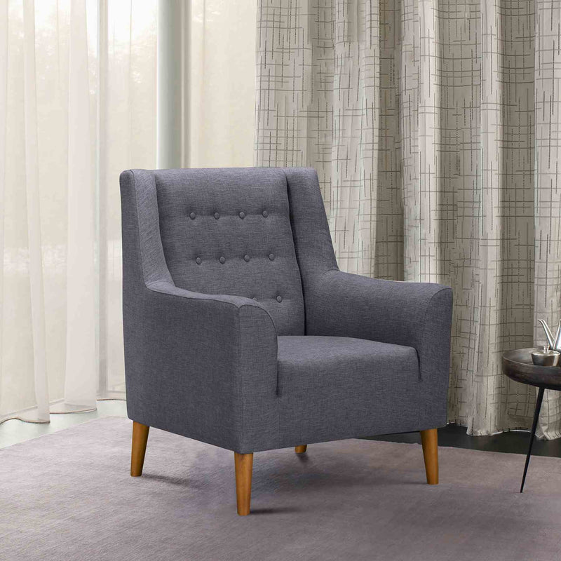 Nubia Mid-Century Accent Chair in Champagne Wood Finish and Dark Gray Fabric - Furniture City (CA)l