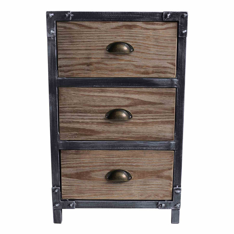 Nyx Industrial 3-Drawer End Table in Industrial Gray and Pine Wood - Furniture City (CA)l
