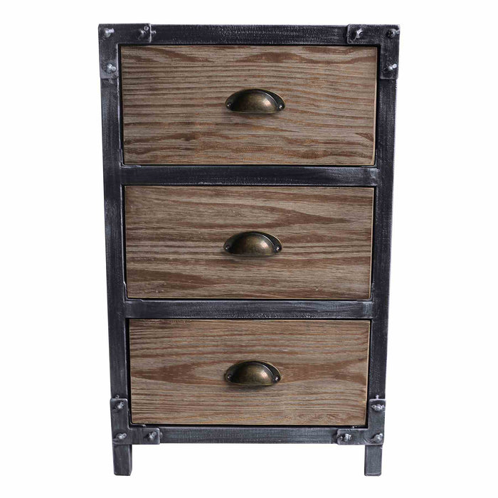 Nyx Industrial 3-Drawer End Table in Industrial Gray and Pine Wood