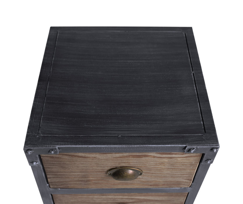 Nyx Industrial 3-Drawer End Table in Industrial Gray and Pine Wood