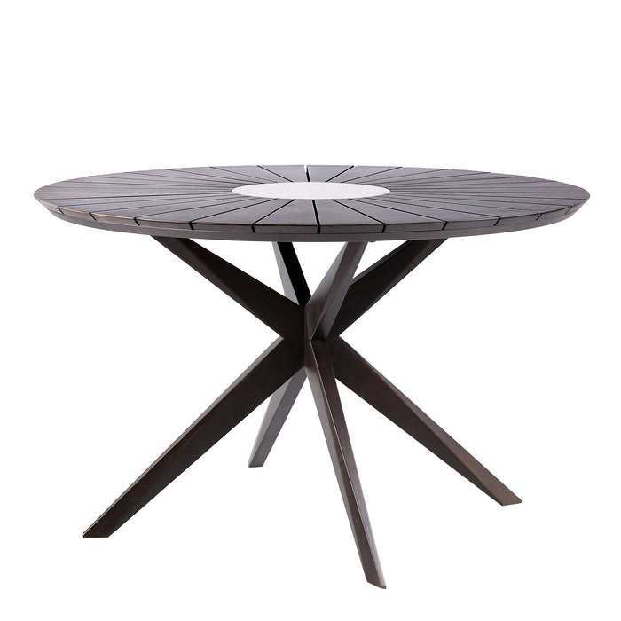 Oasis Outdoor Dark Eucalyptus Wood and Stone Round Dining Table