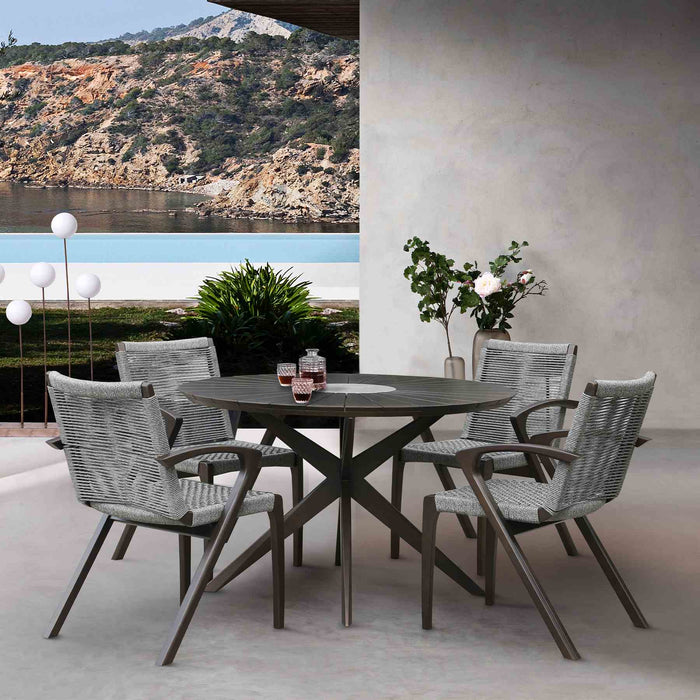Oasis Outdoor Dark Eucalyptus Wood and Stone Round Dining Table