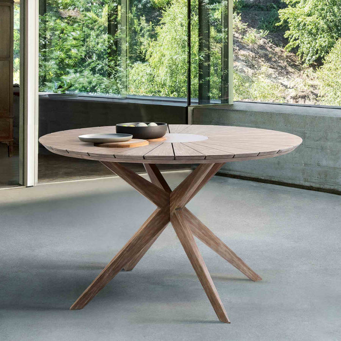 Oasis Outdoor Light Eucalyptus Wood and Stone Round Dining Table
