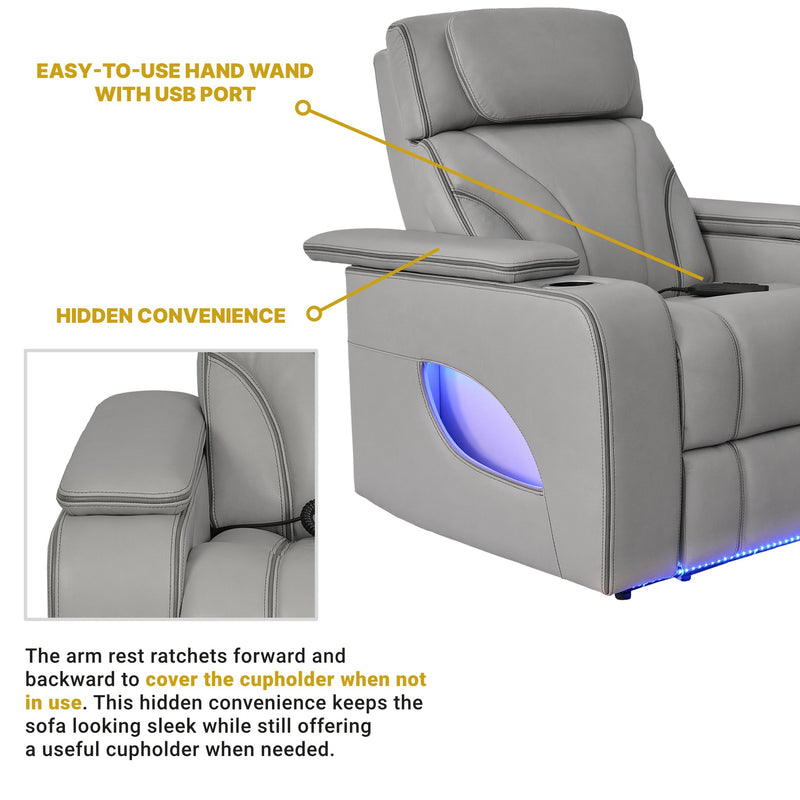 Octavia Zero Gravity Power Recliner with Heat and Massage in Silver and Gray Leather - Furniture City (CA)l