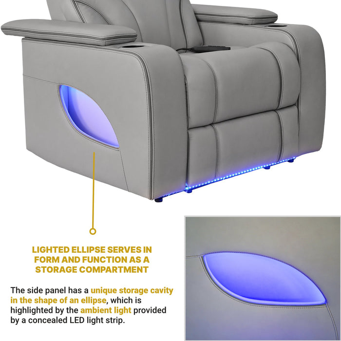 Octavia Zero Gravity Power Recliner with Heat and Massage in Silver and Gray Leather