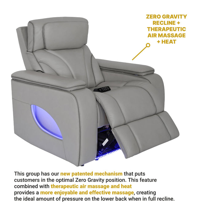 Octavia Zero Gravity Power Recliner with Heat and Massage in Silver and Gray Leather