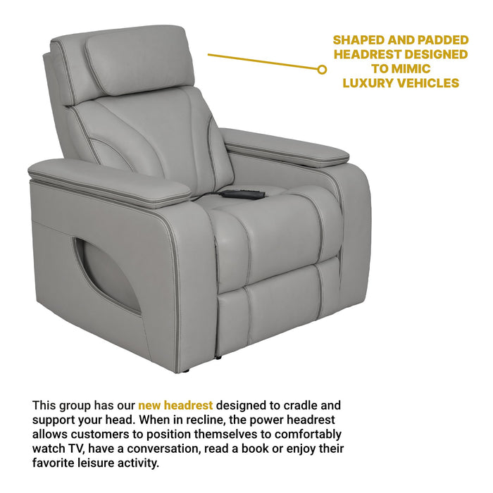Octavia Zero Gravity Power Recliner with Heat and Massage in Silver and Gray Leather