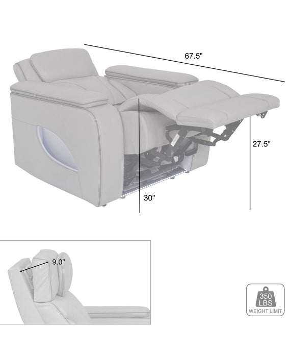 Octavia Zero Gravity Power Recliner with Heat and Massage in Silver and Gray Leather